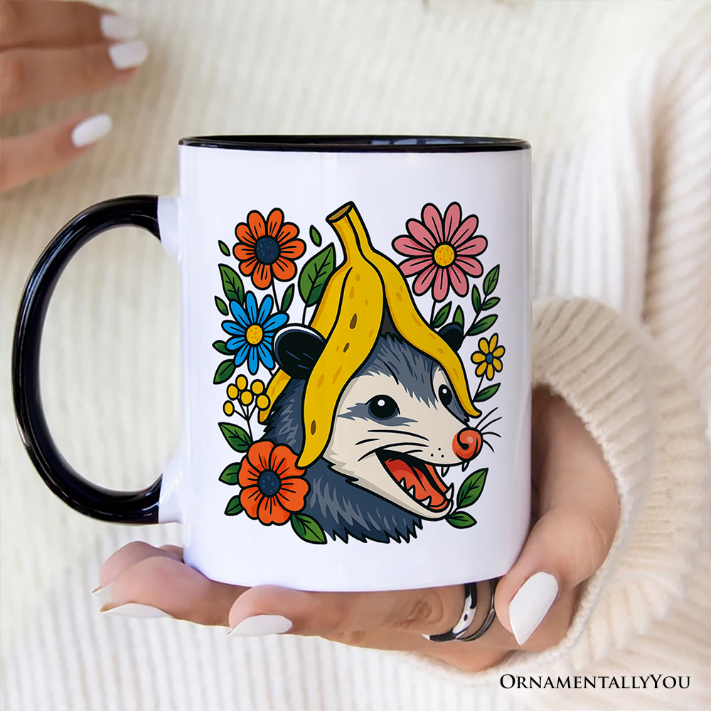 Banana Possum Floral Mug, Funny Animal Gift