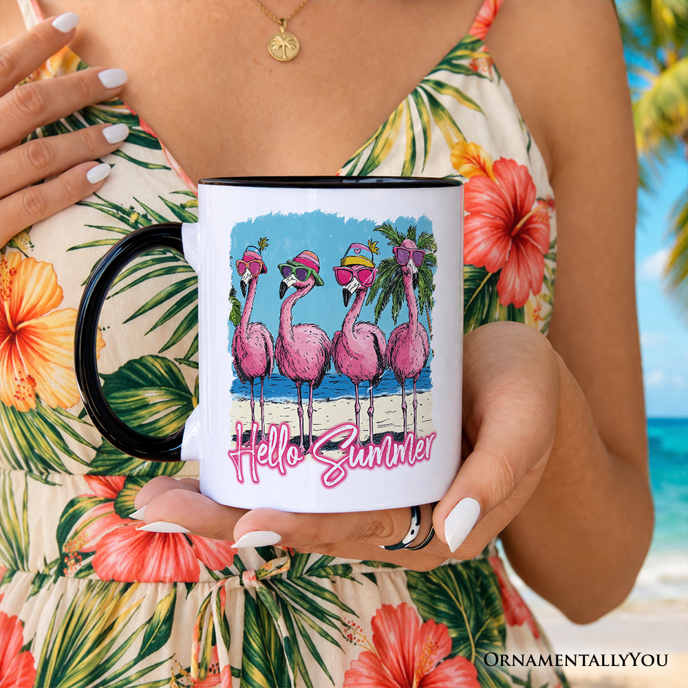 Flamingo Hello Summer Mug, Tropical Beach Vacation Gift