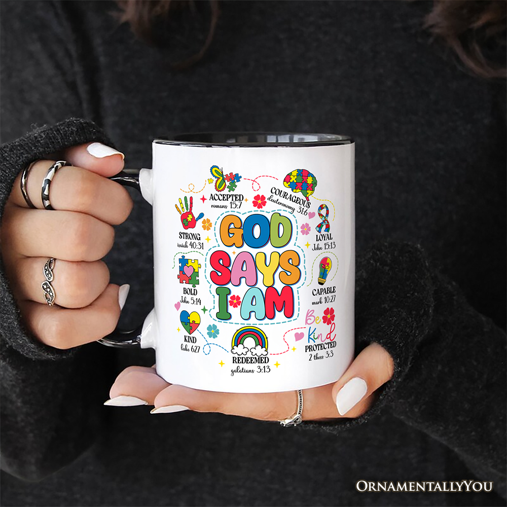 God Says I Am Christian Autism Mug, Motivational Awareness Gift
