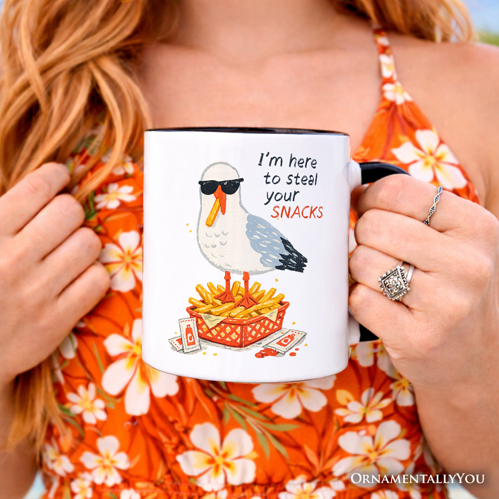 I'm Here To Steal Your Snacks Seagull Mug, Funny Summer Beach Gift