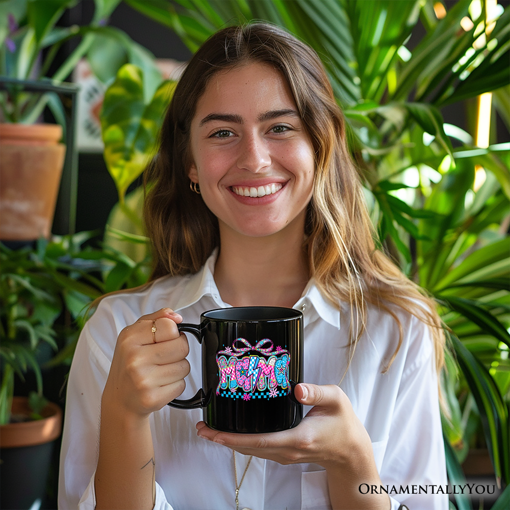 Preppy Mama Checkered Retro Mug, Lightning Bolt Mom Gift