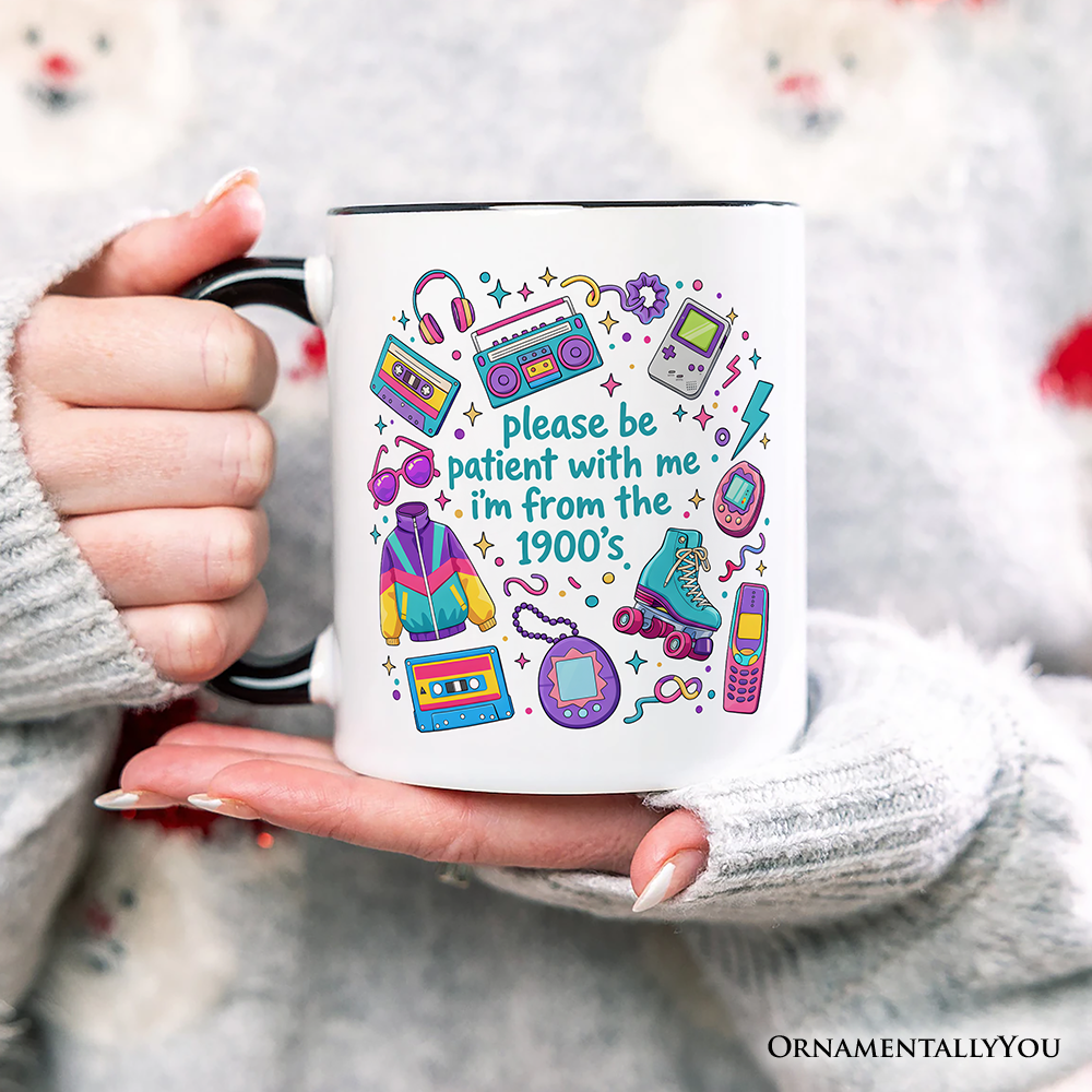 Be Patient I’m From the 1900s Throwbacks Personalized Mug, Retro 90s Funny Bright Gift with Custom Name