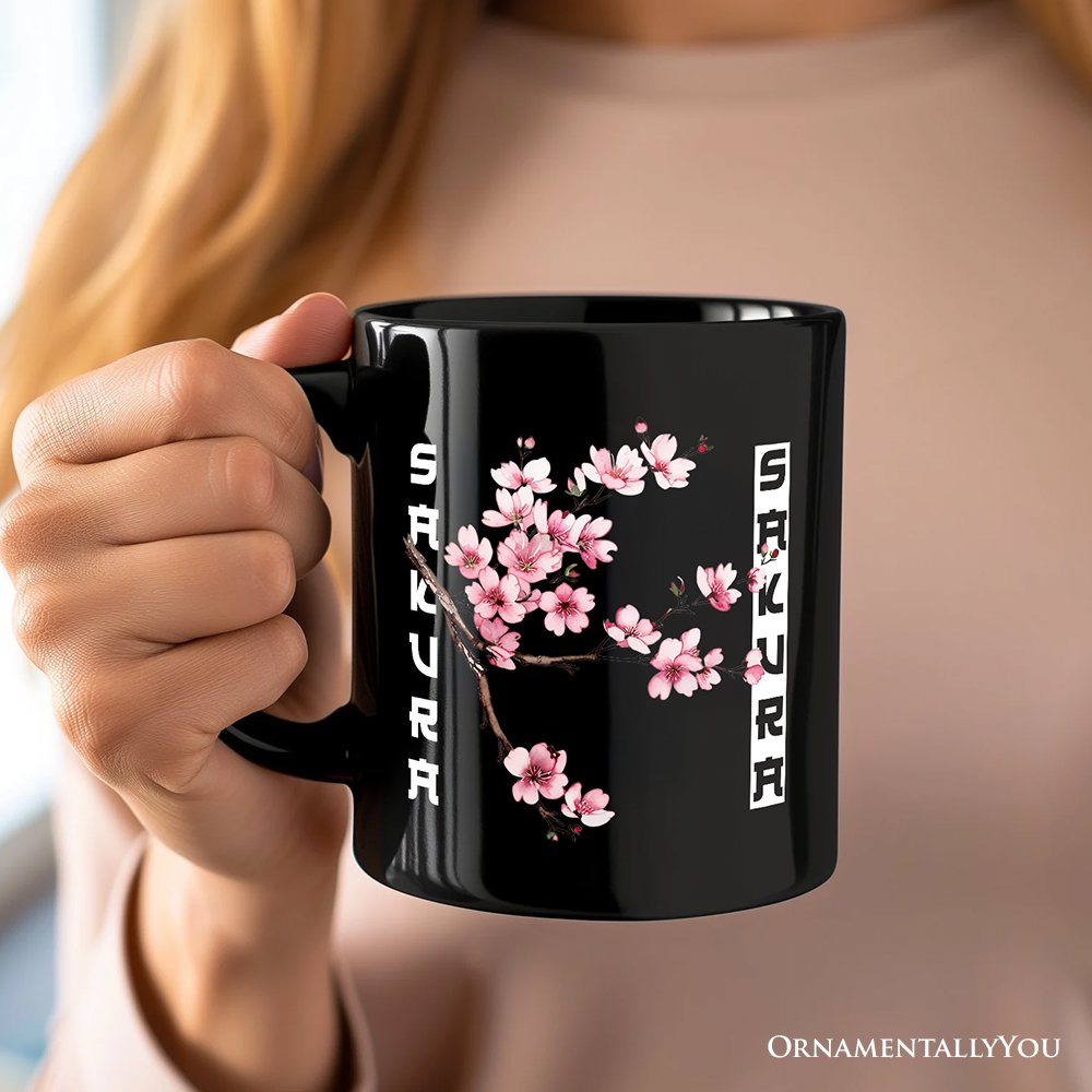 Sakura Cherry Blossom Personalized Mug, Vintage Japanese Spring Floral Gift with Custom Name