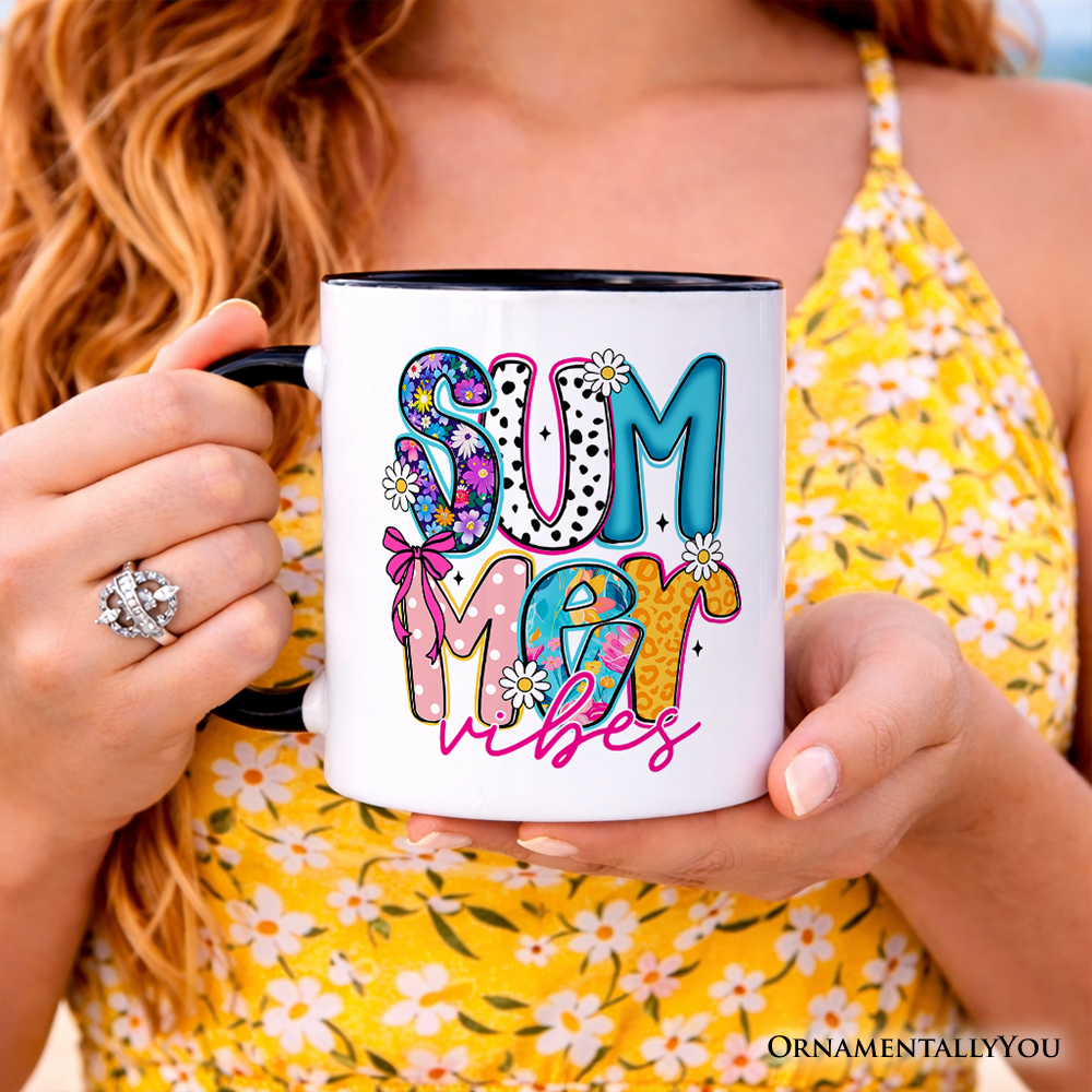 Summer Vibes Retro Floral Mug, Coastal Beach Gift