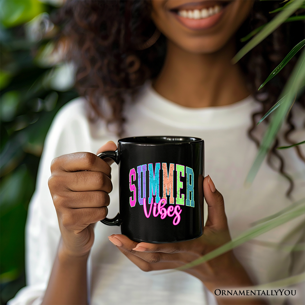 Summer Vibes Neon Varsity Mug, Retro Beach Gift