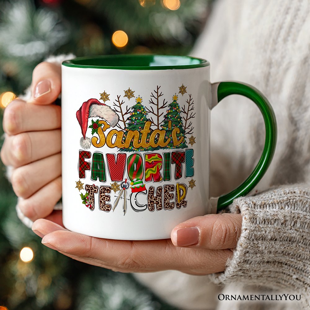Santa’s Favorite Teacher Personalized Mug, Christmas Gift with Custom Name