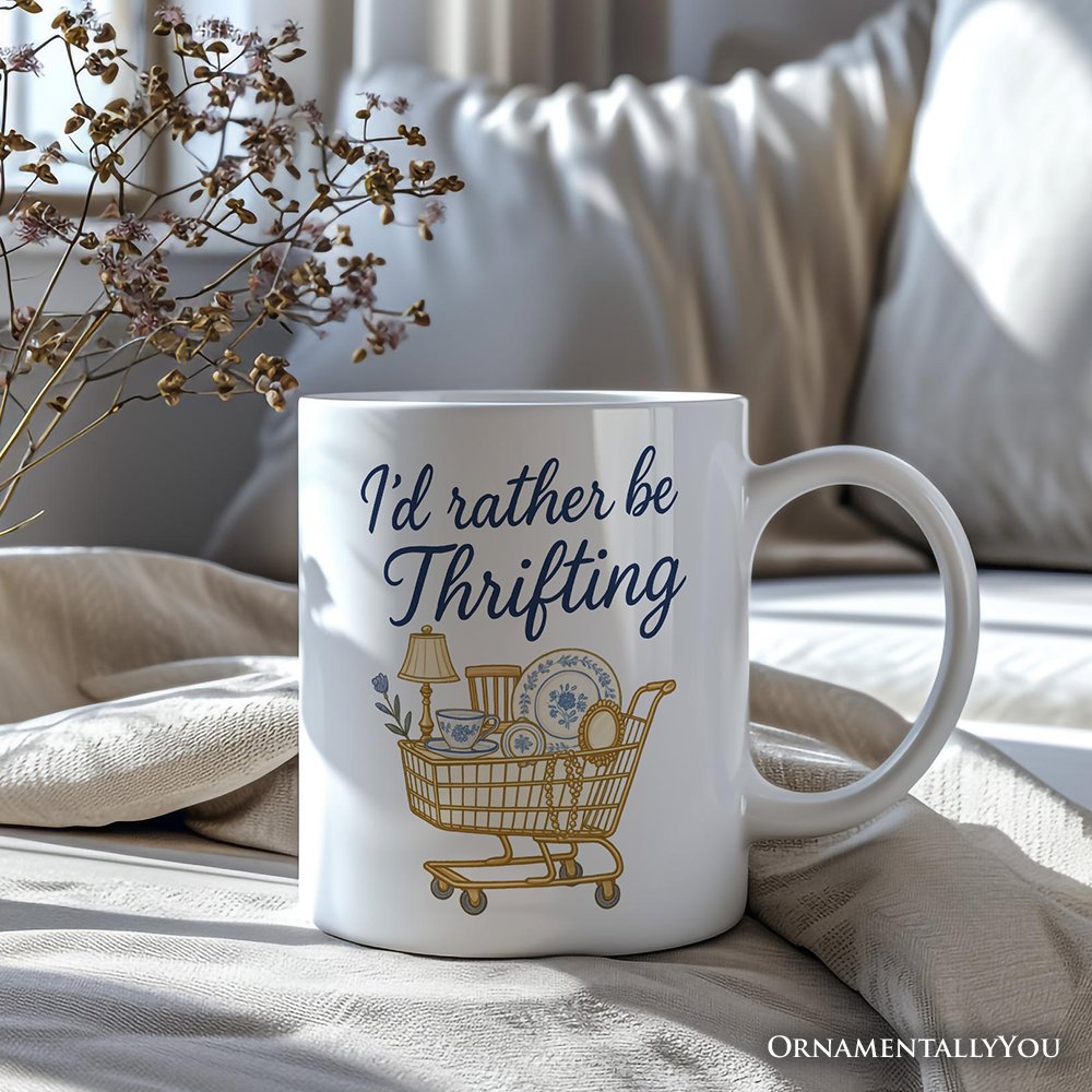 I’d Rather Be Thrifting Personalized Mug, Vintage Thrift Shop Lover Gift with Custom Name