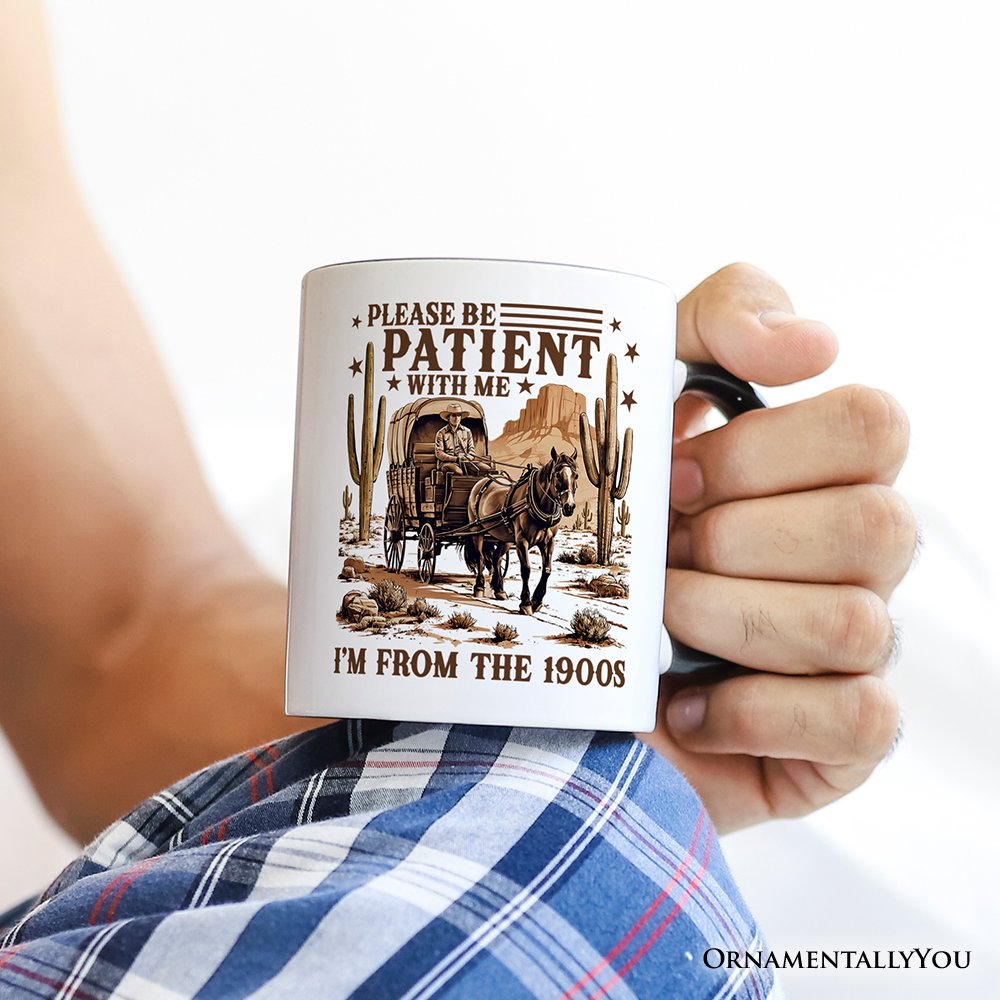 Be Patient I’m From the 1900s Western Personalized Mug, Vintage Carriage Horses Funny Gift with Custom Name