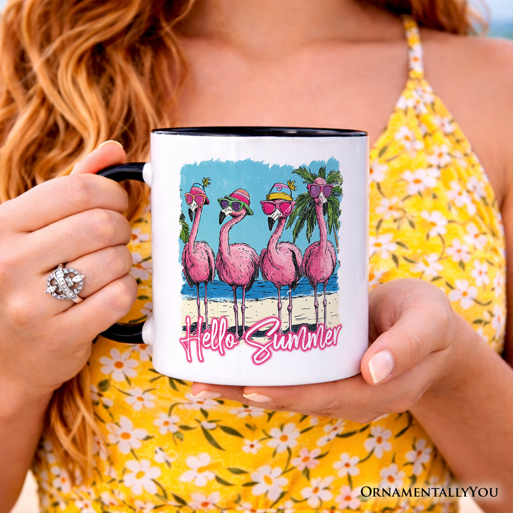 Flamingo Hello Summer Mug, Tropical Beach Vacation Gift