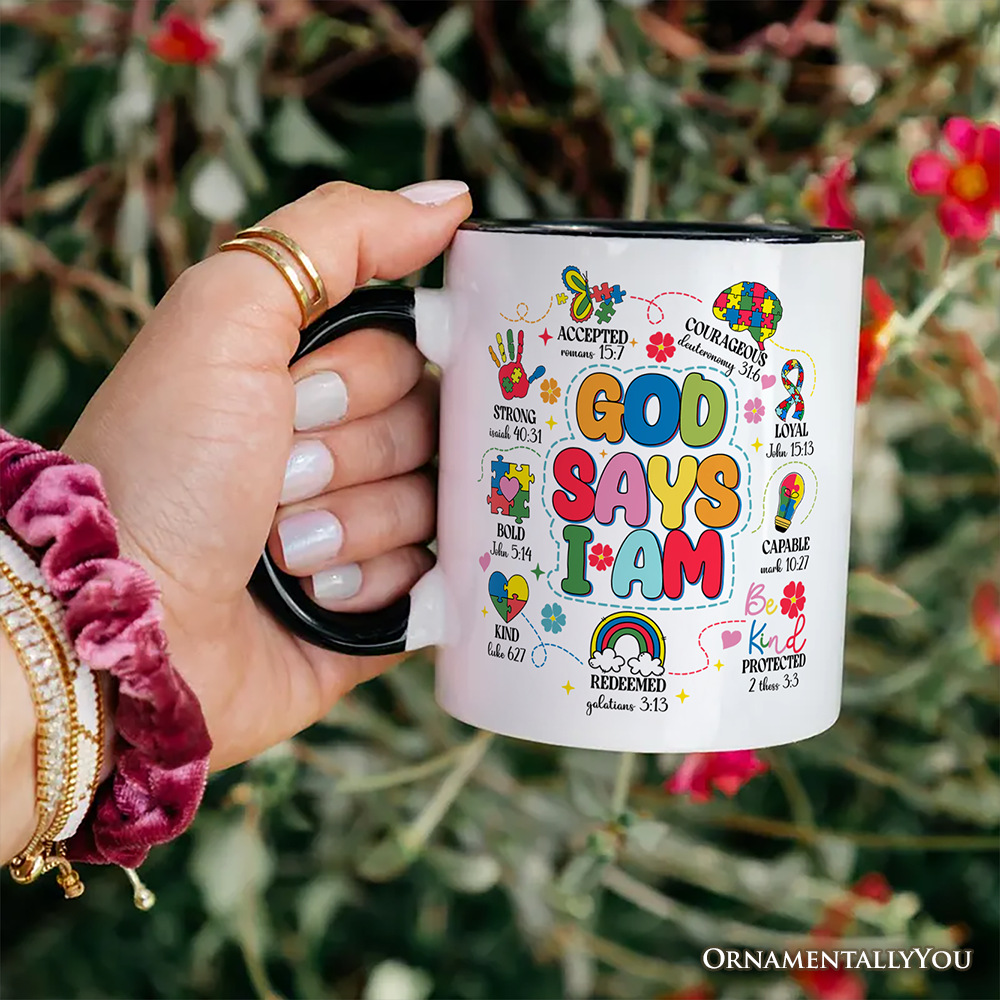 God Says I Am Christian Autism Mug, Motivational Awareness Gift