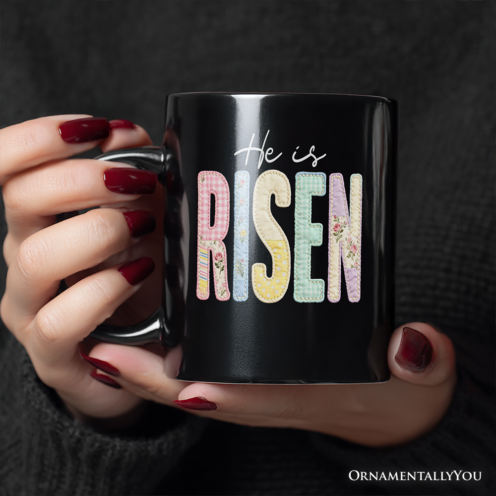 He Is Risen Printed Faux Embroidered Christian Mug, Cute Religious Flowers Gift