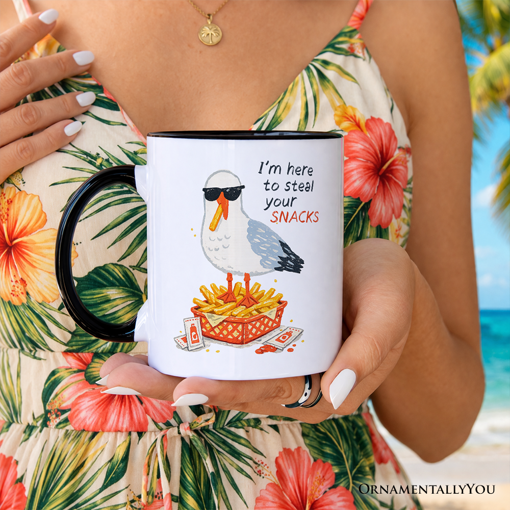 I'm Here To Steal Your Snacks Seagull Mug, Funny Summer Beach Gift