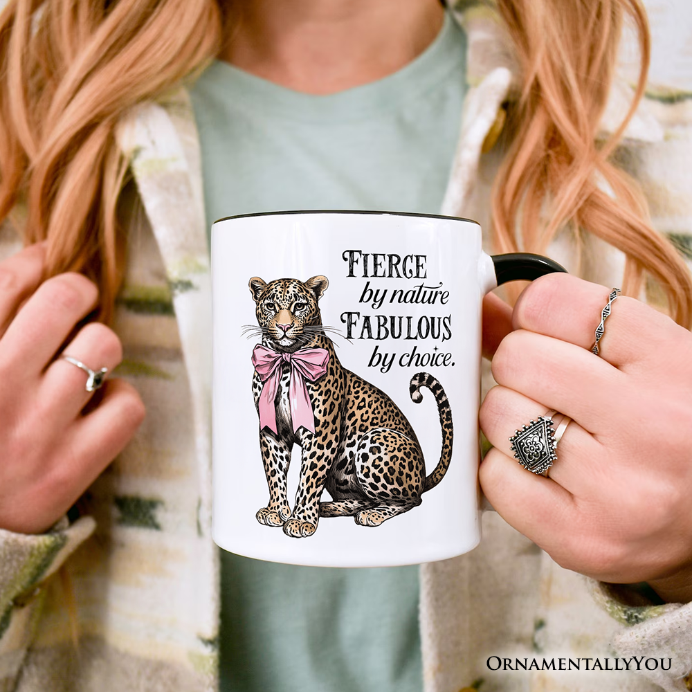 Leopard With Coquette Bow Mug, Animal Trendy Preppy Gift