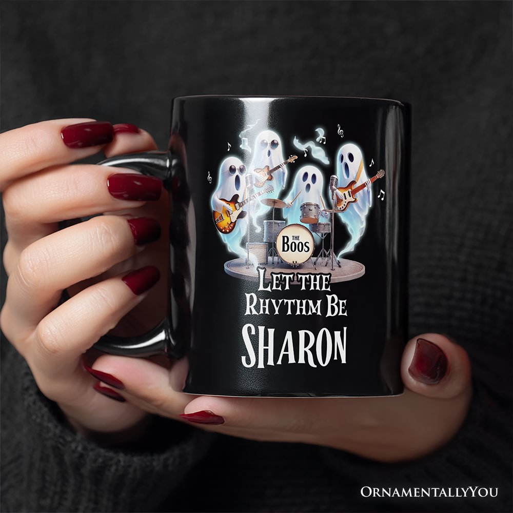 Let the Rhythm Be Ghost Band Personalized Mug, Whimsical Rock Music Gift with Custom Name