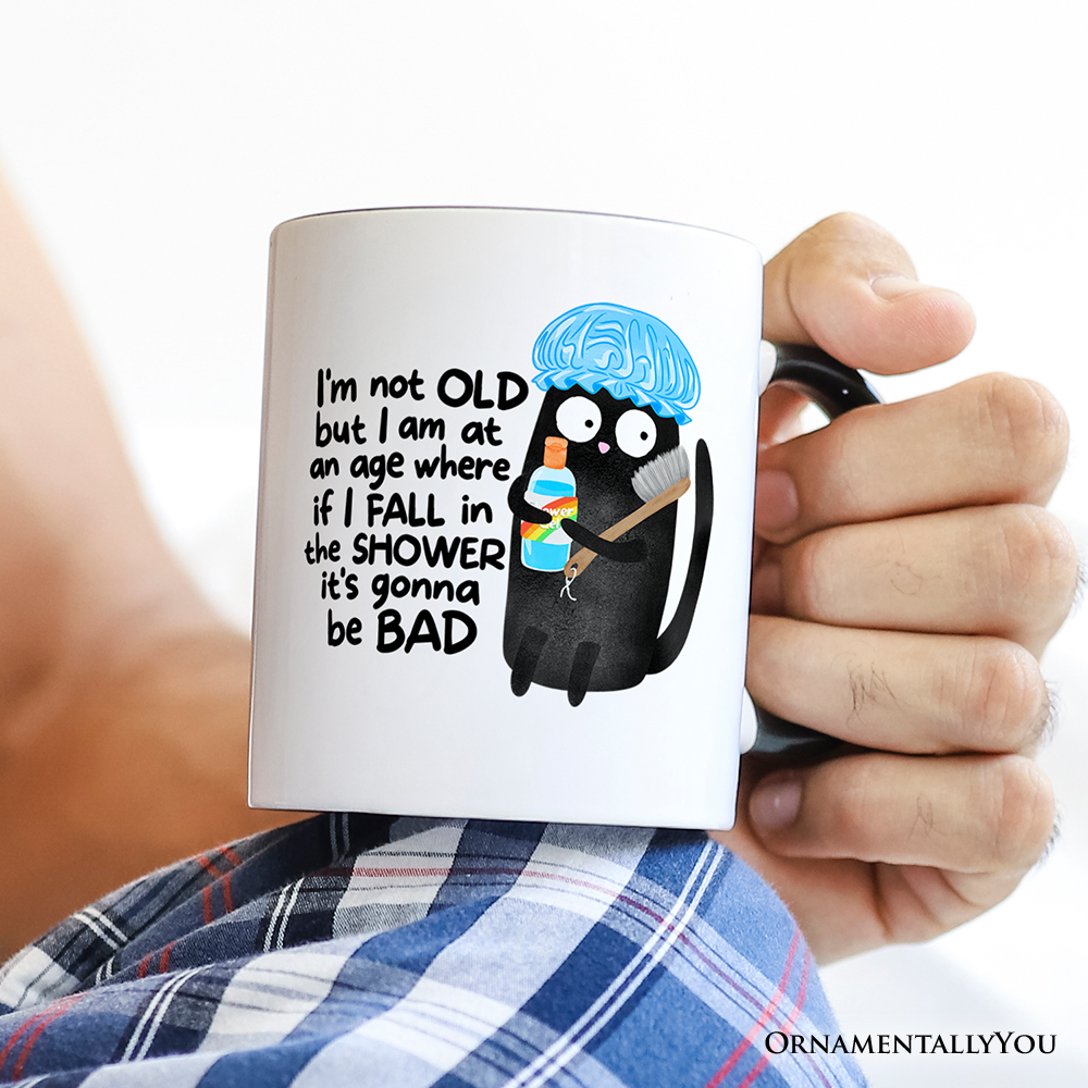 Old Black Cat Cute Mug, Funny Shower Sarcastic Animal Gift
