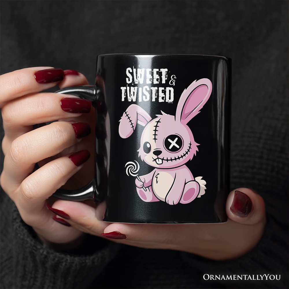 Pink Zombies Bunny Cute Mug, Cute Gothic Halloween Gift