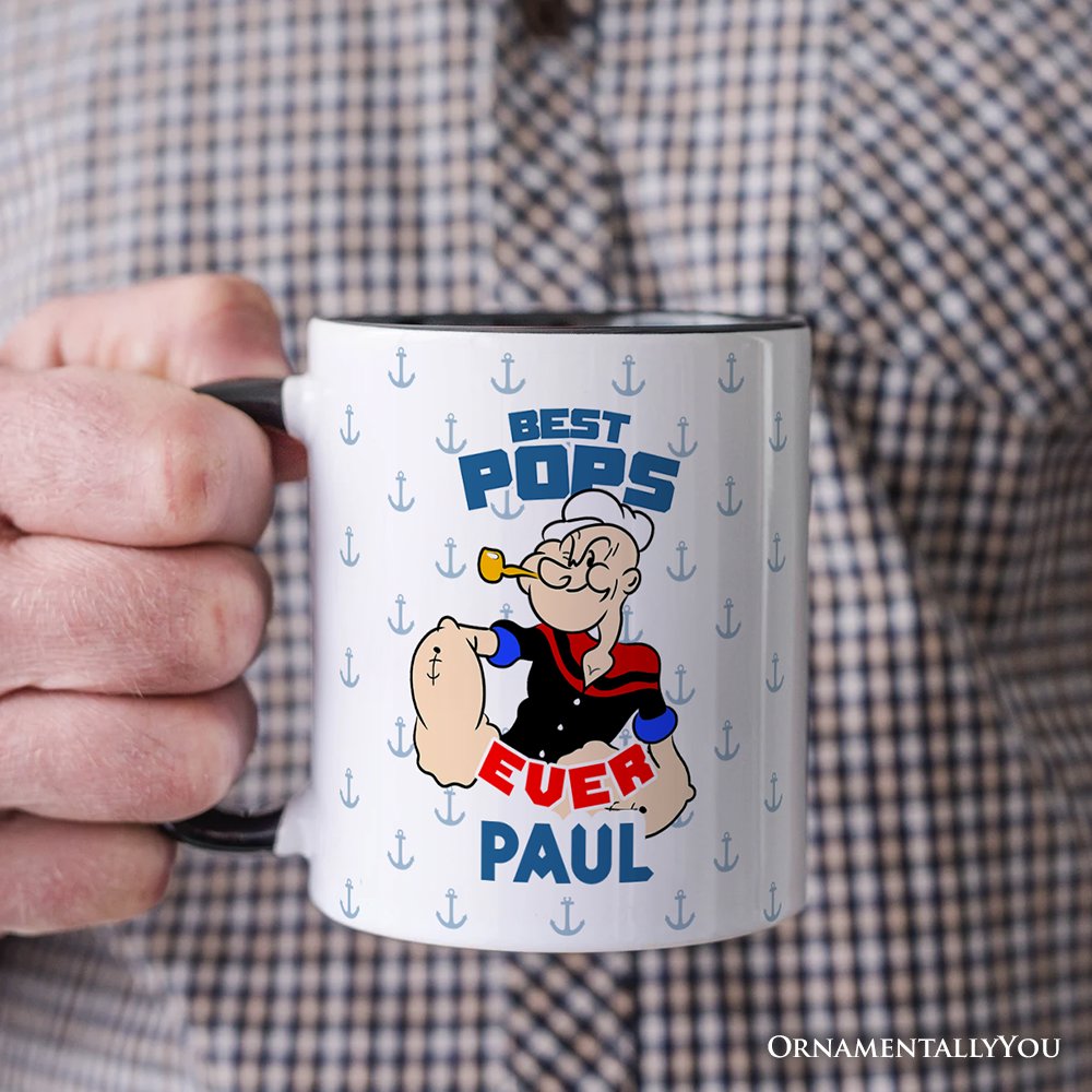 Best Pops Ever Personalized Mug, Classic Popeye the Sailorman Dad Gift with Custom Name