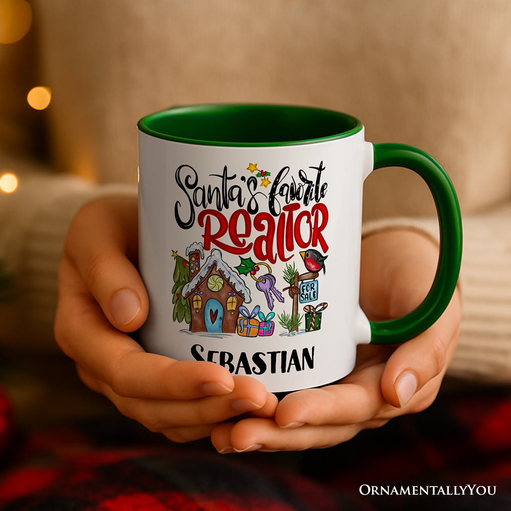 Santa's Favorite Realtor Personalized Mug, Real Estate Agent Gift with Custom Name