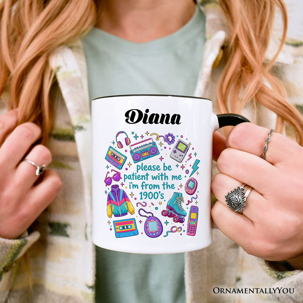 Be Patient I’m From the 1900s Throwbacks Personalized Mug, Retro 90s Funny Bright Gift with Custom Name