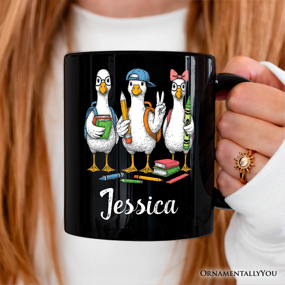 Goose Back to School Personalized Mug, Cute Teacher Student Classroom Gift with Custom Name
