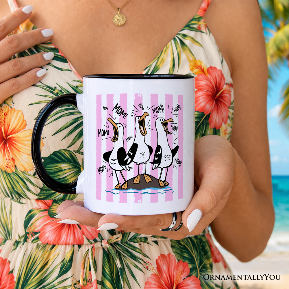 Seagull Mom Coquette Mug, Funny Beach Gift for Mothers
