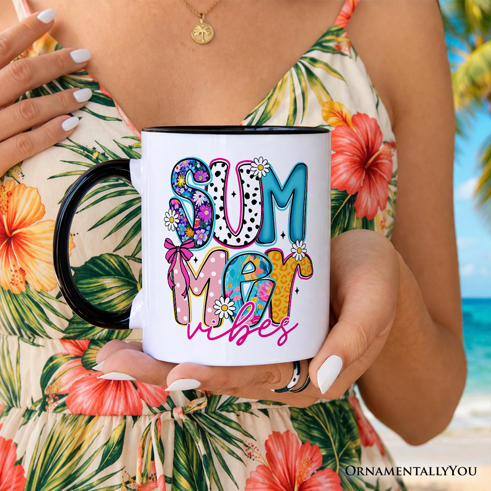 Summer Vibes Retro Floral Mug, Coastal Beach Gift