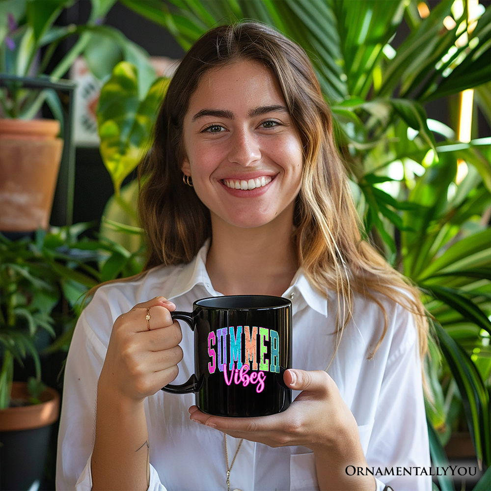 Summer Vibes Neon Varsity Mug, Retro Beach Gift