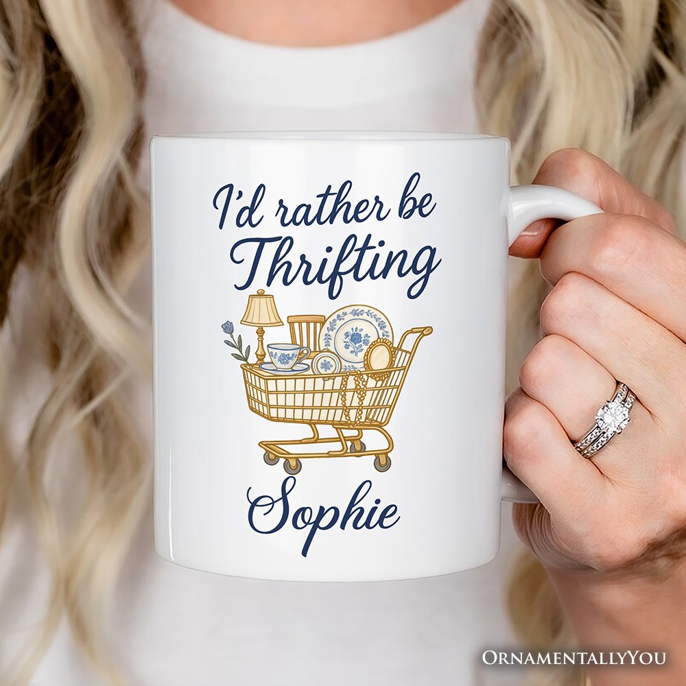 I’d Rather Be Thrifting Personalized Mug, Vintage Thrift Shop Lover Gift with Custom Name