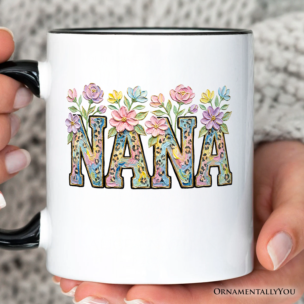 Wildflower Nana Floral Printed Faux Oil Paint Mug, Mother's Day Grandmother Gift