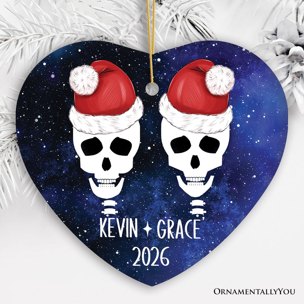 Eternal Love Santa Skulls Personalized Couples Christmas Ornament