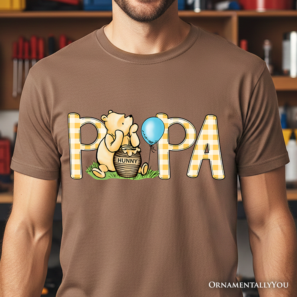 Gingham Papa Winnie-the-Pooh T-Shirt, 1926 A.A. Milne Dad Family Tee
