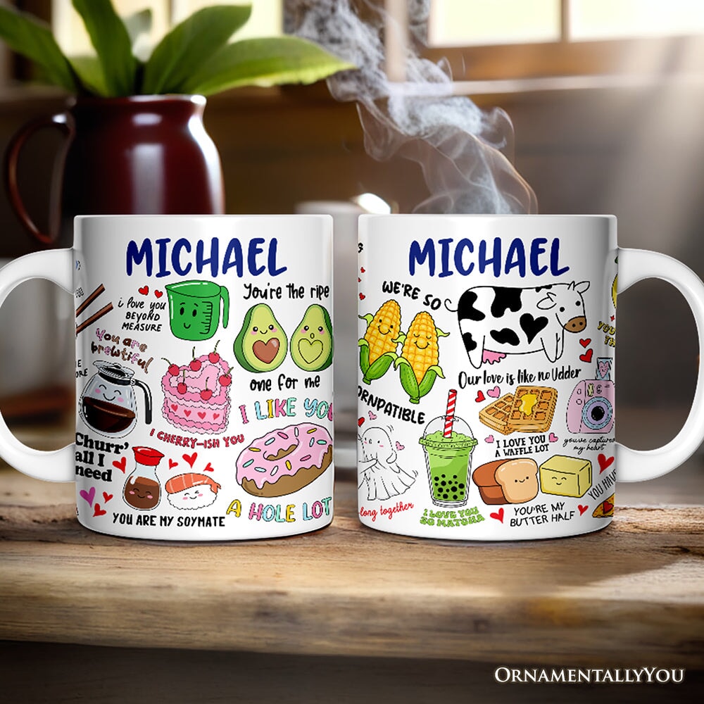 Hand Drawn Corny Love Puns Personalized Valentine Mug with Custom Name
