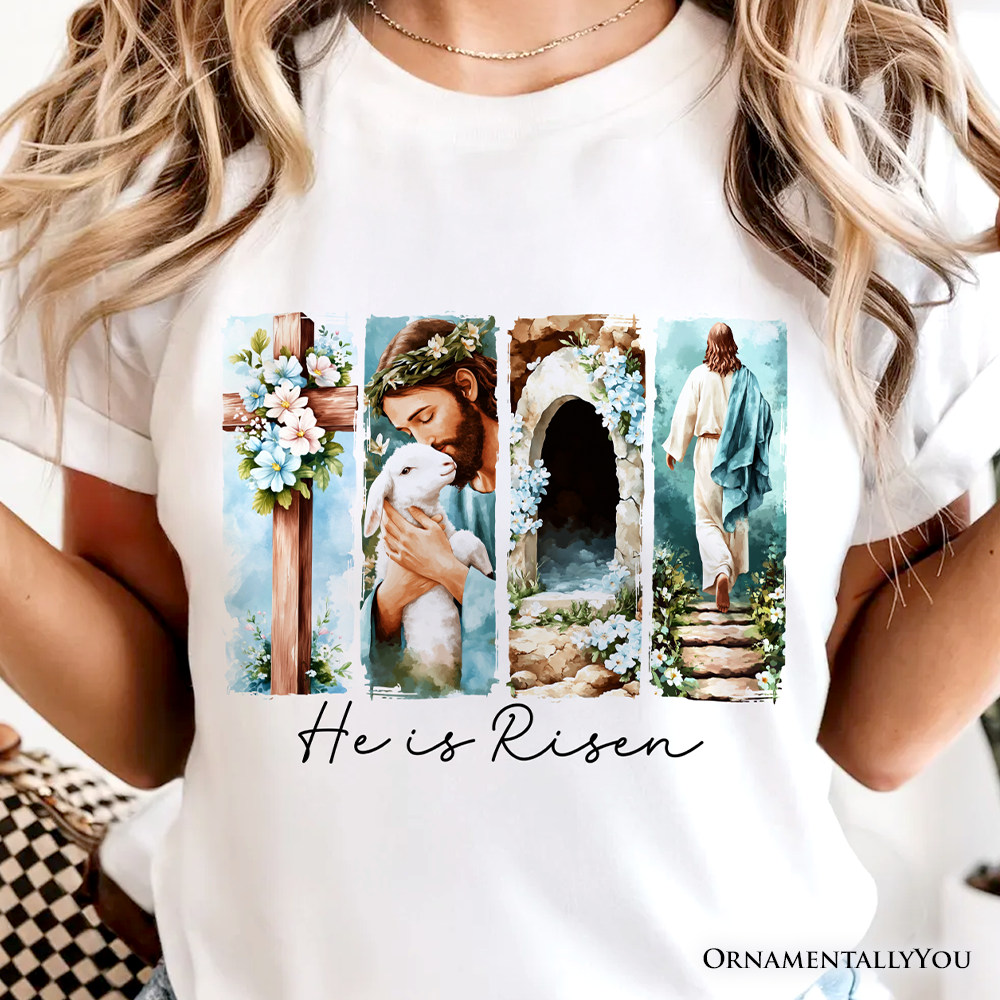 He Is Risen Christian Brushstroke T-Shirt, Festive Easter Tee
