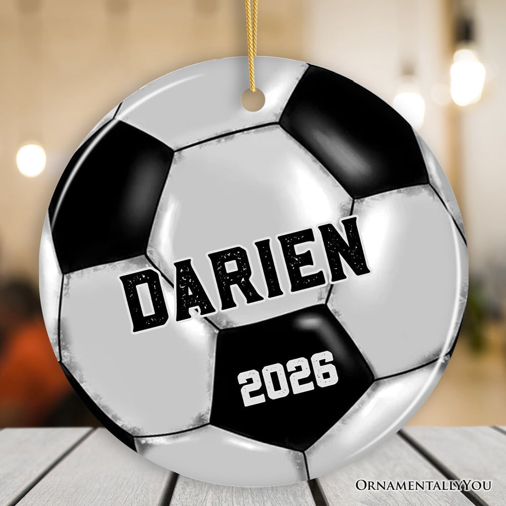 Personalized Soccer Christmas Ornament, Festive Holiday Theme with Name and Date