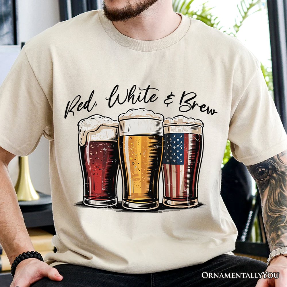 Red White and Brew Beer American T-Shirt, Patriotic USA 4th of July Tee