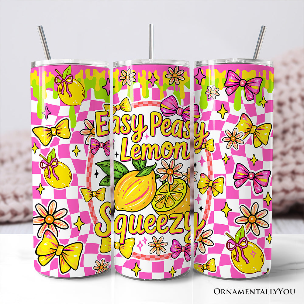 Easy Peasy Lemon Squeezy 20oz Personalized Tumbler With Lid and Stainless Steel Straw, Coquette Summer Fruit Gift Cup