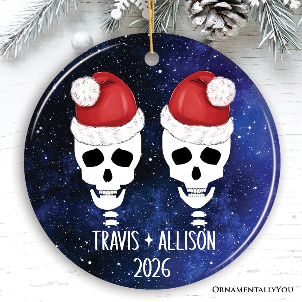 Eternal Love Santa Skulls Personalized Couples Christmas Ornament