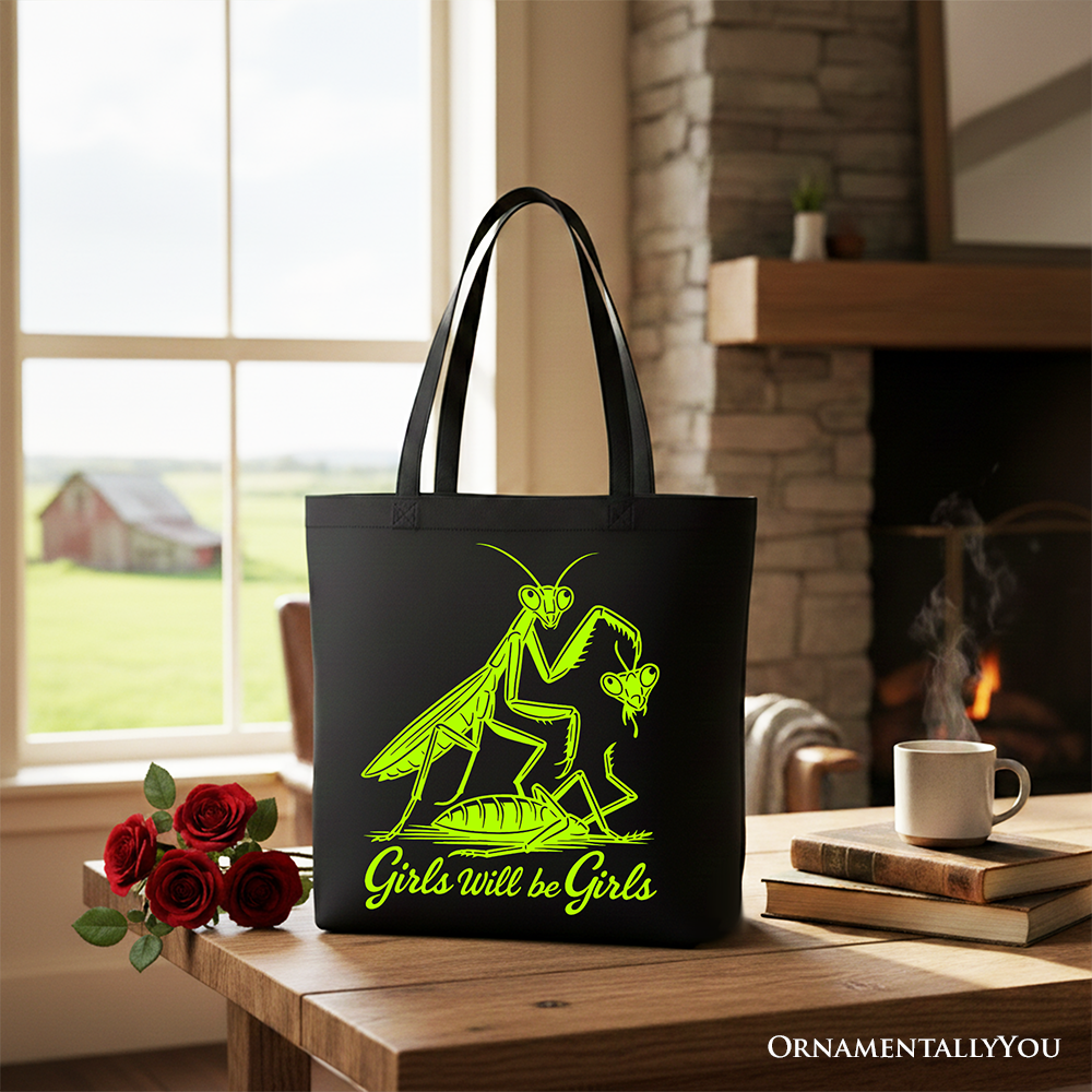 Girls Will Be Girls Mantis Tote Bag, Funny Feminist Bug Gift Shopper