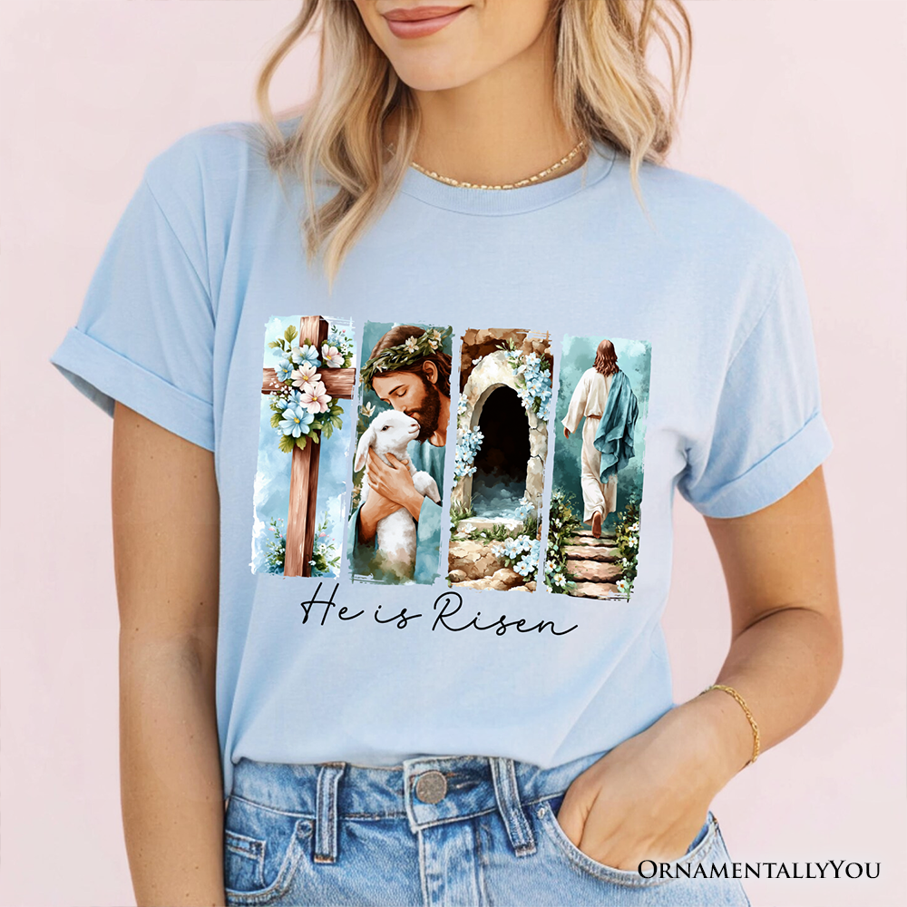 He Is Risen Christian Brushstroke T-Shirt, Festive Easter Tee