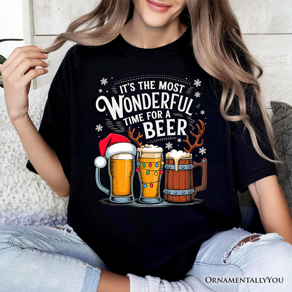 It's The Most Wonderful Time for a Beer T‑Shirt, Funny Holiday Beer Christmas Tee for Festive Drinkers