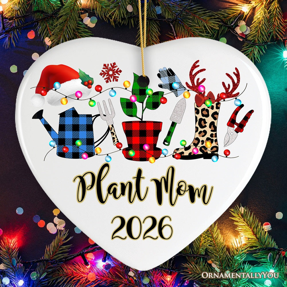 Personalized Plant Lover Gift Buffalo Plaid Leopard Merry Christmas Ornament, Botanical Gift