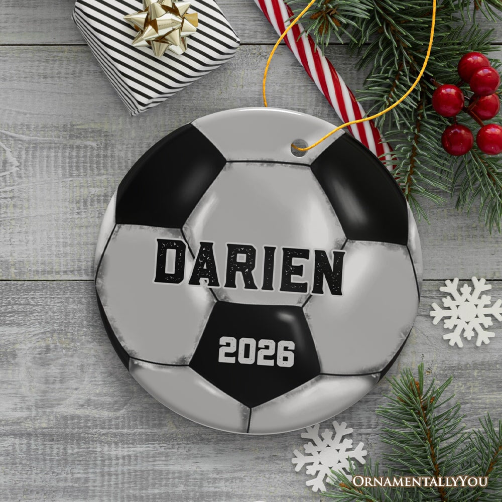 Personalized Soccer Christmas Ornament, Festive Holiday Theme with Name and Date
