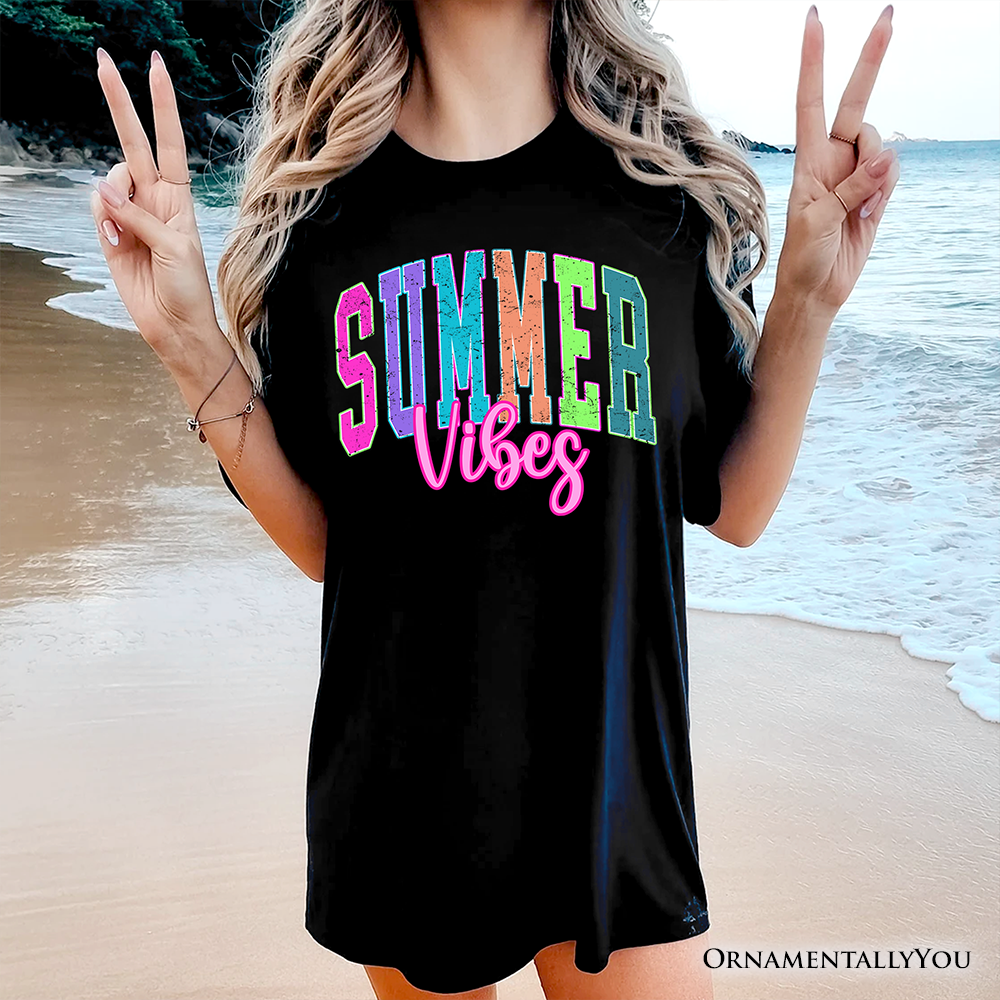 Summer Vibes Neon Varsity T-Shirt, Retro Beach Tee