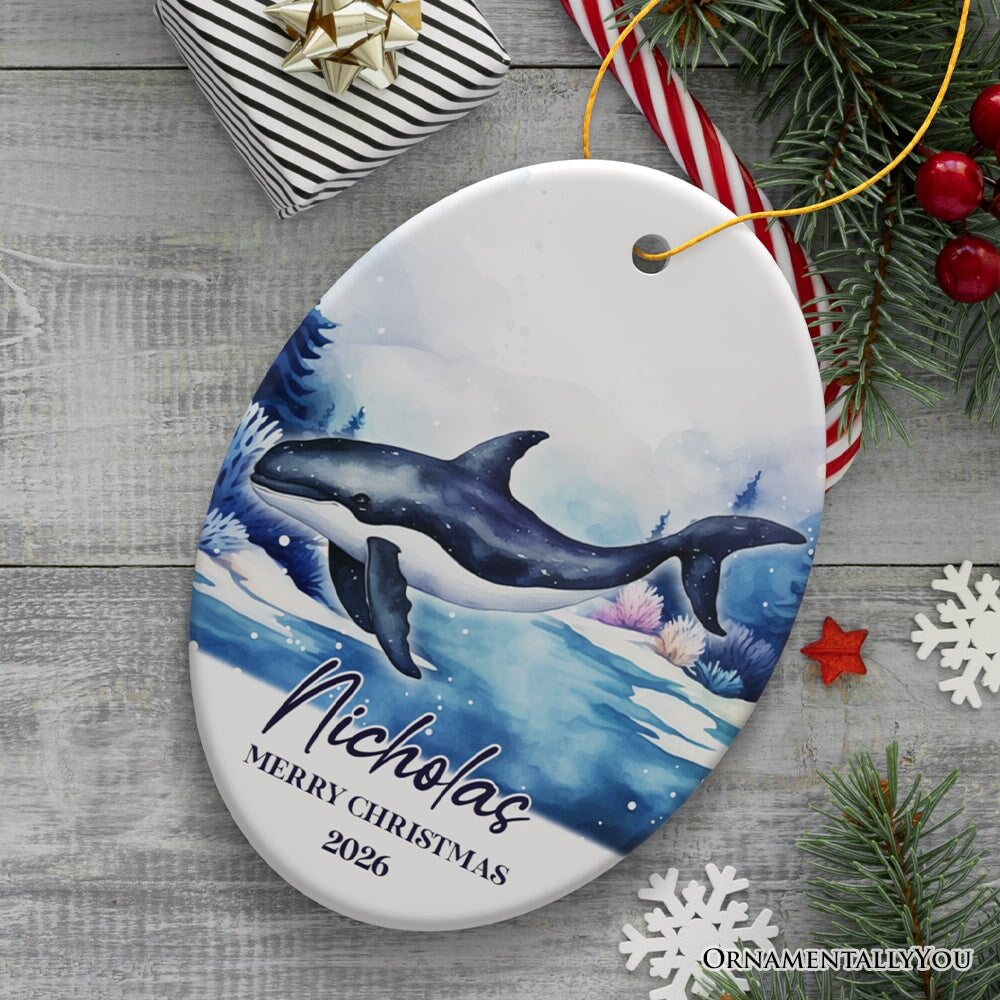 Whale Personalized Ornament, Festive Christmas Gift With Custom Name and Date