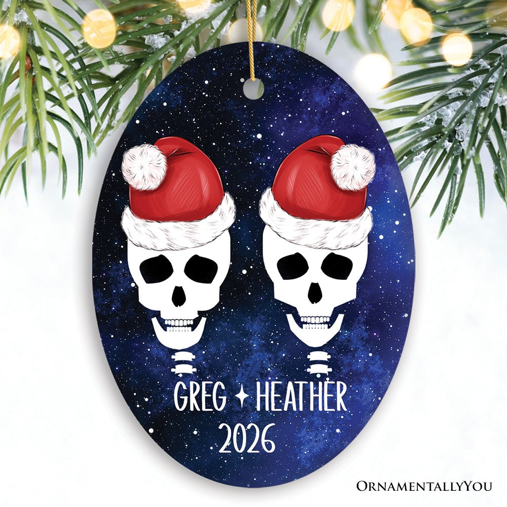 Eternal Love Santa Skulls Personalized Couples Christmas Ornament