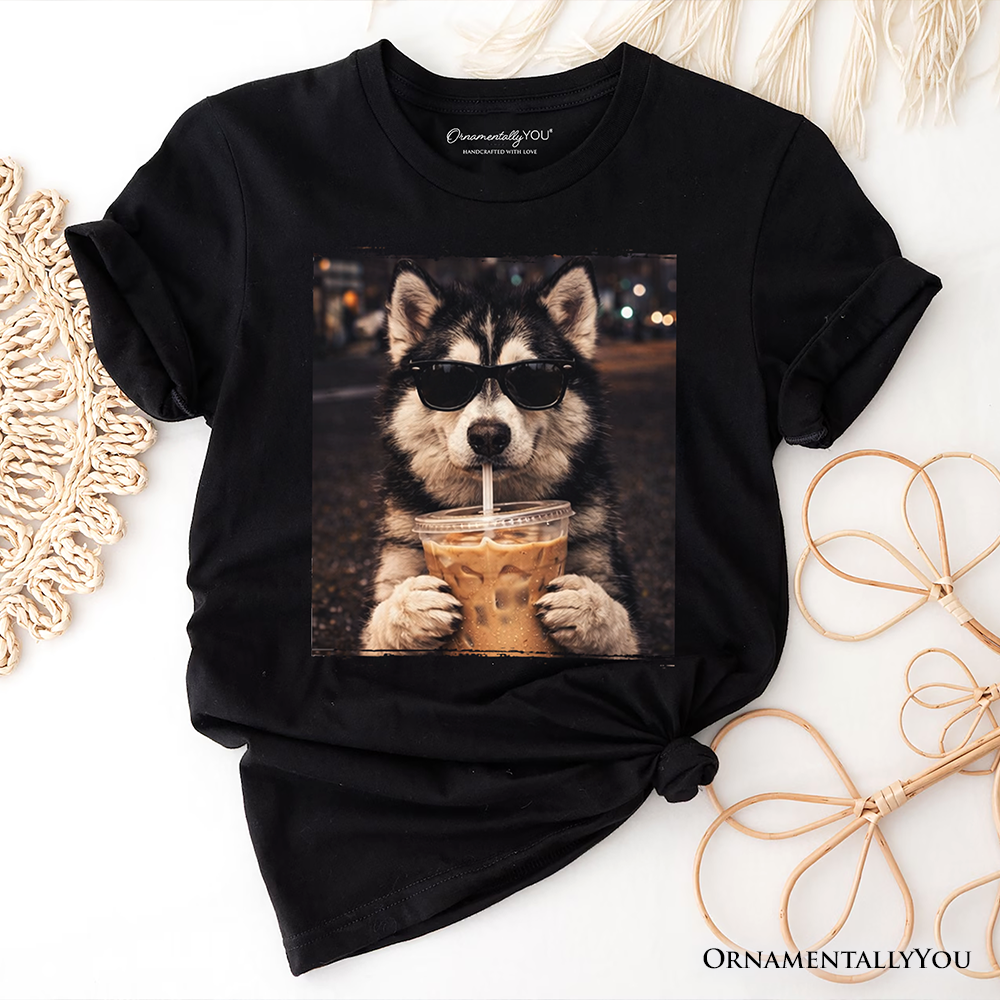 Husky Shepherd Iced Coffee T-Shirt, Funny Dog Parents Tee