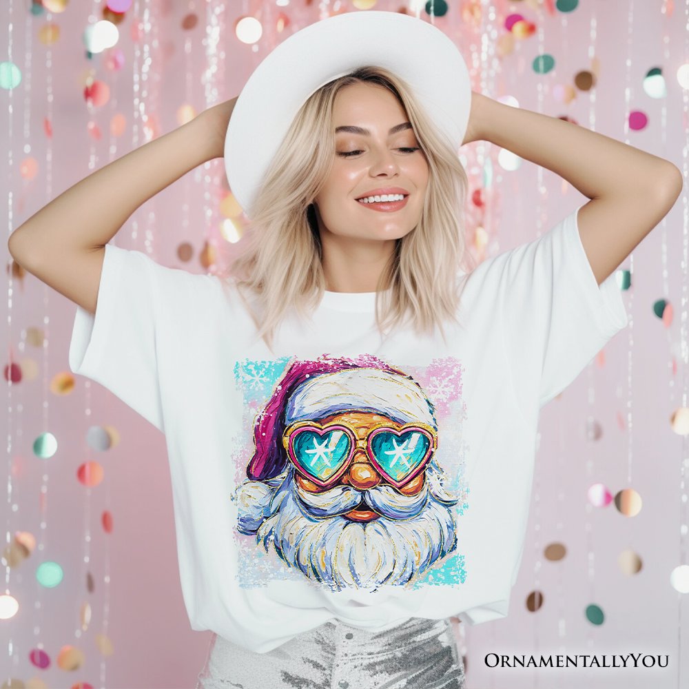 Merry Christmas Santa Sunglasses Christmas T-Shirt, Funky Retro Holiday Tee