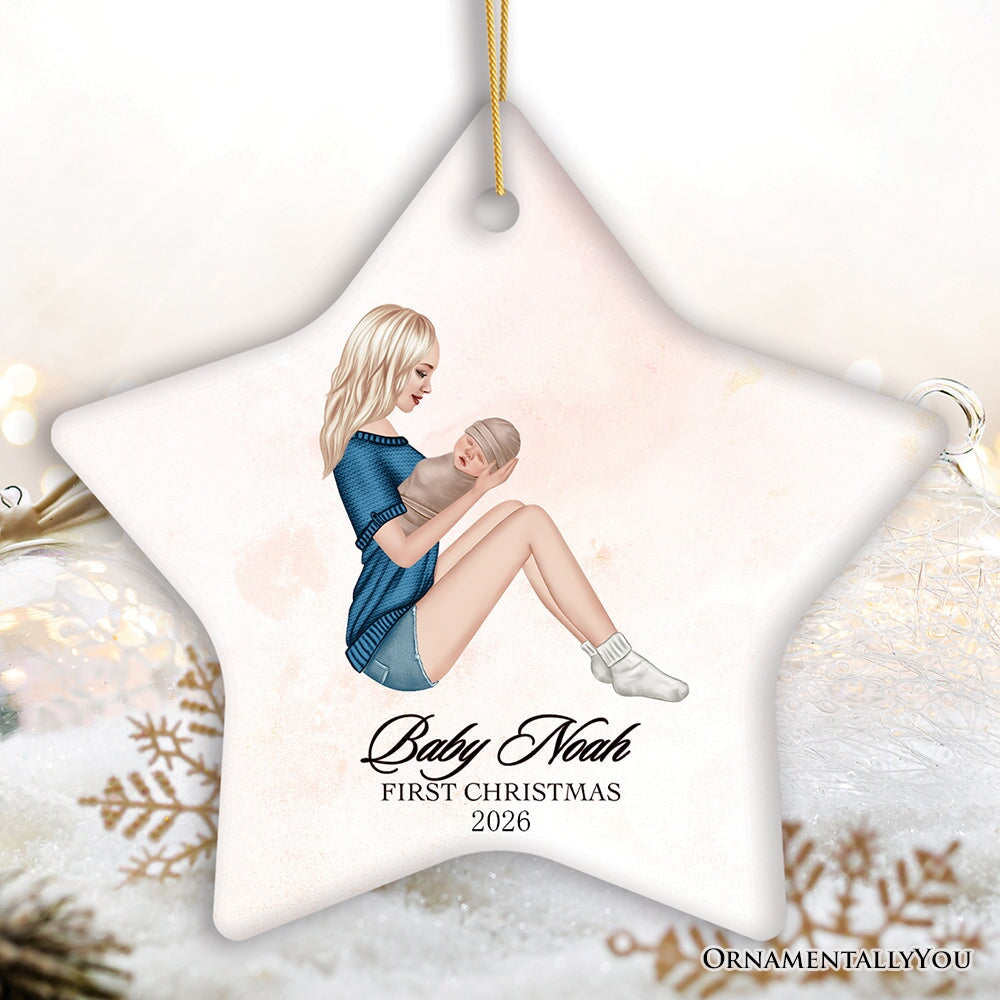 Mother and Newborn Baby Personalized First Christmas Ornament