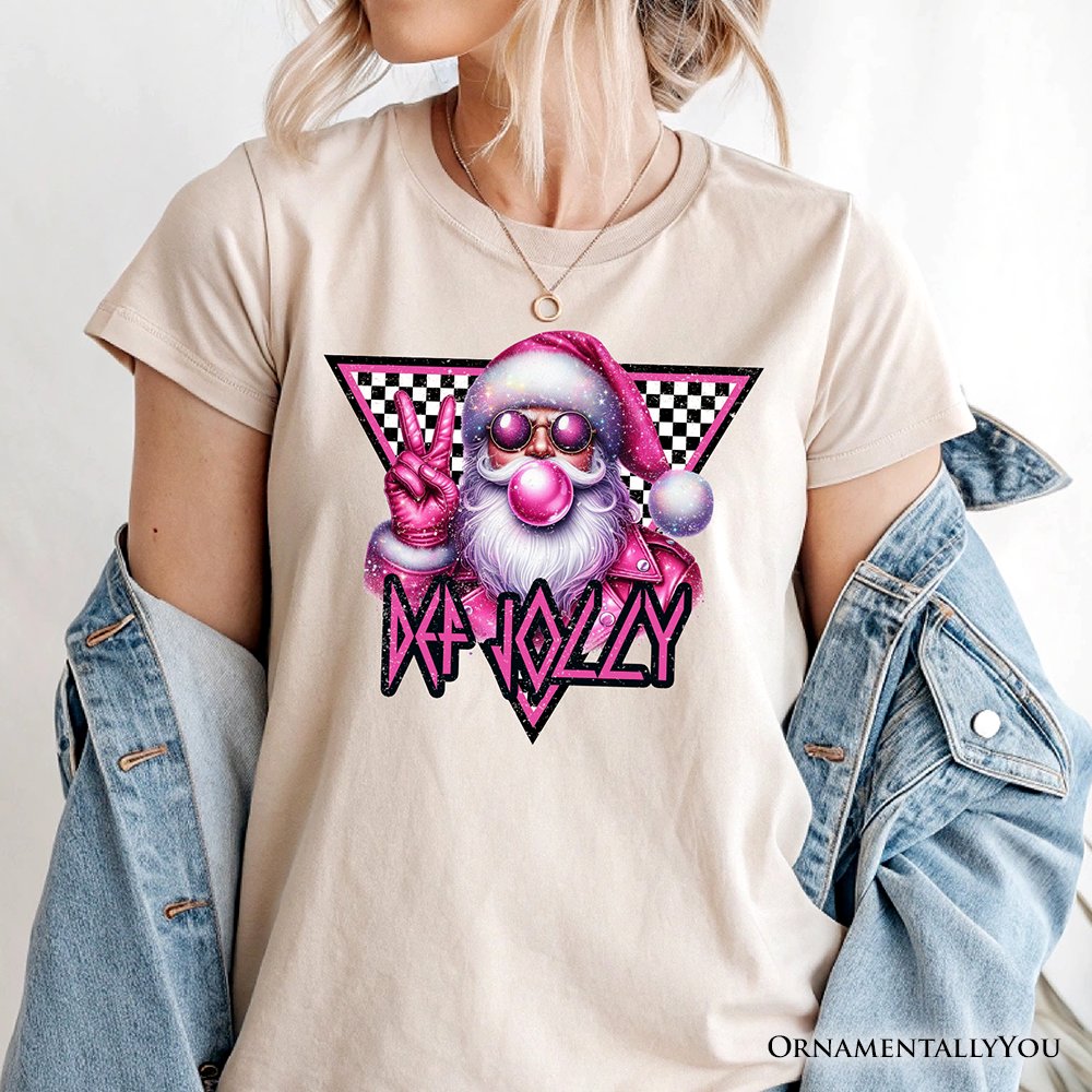 Pink Santa Blowing Bubblegum T‑Shirt, Def Jolly Coquette Retro Christmas Tee