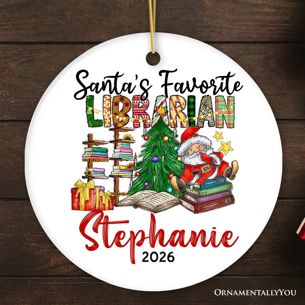 Santa’s Favorite Librarian Custom Christmas Ornament, Personalized Holiday Gift